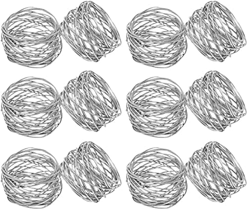 SKAVIJ Indischer Handgefertigter Runder Serviettenring aus Metallgeflecht, 12er-Set für Abendessen, Party, Serviettenhalter für den täglichen Gebrauch Silber