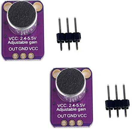 HiLetgo 2pcs Electret Microphone Amplifier MAX4466 Module Adjustable Gain Blue Breakout Board for Arduino
