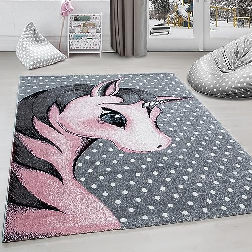 Carpettex Kinderteppich süße Einhorn Design Pink 160 cm Rund - Kurzflor Teppich Kinderzimmer für Mädchen und Jungen Pflegeleicht Weich - Waschbarer Spielteppich Babyteppich Gaming Teppich Babyzimmer