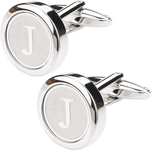 Dannyshi Mens Classic Stainless Steel Initial Cufflinks 26 Alphabet Initial Letter Cufflinks Business Wedding Shirts A-Z (J)