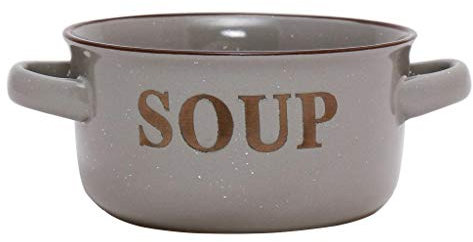 Set of 6 Ceramic Grey Stoneware Soup Bowl Dishes with Handles