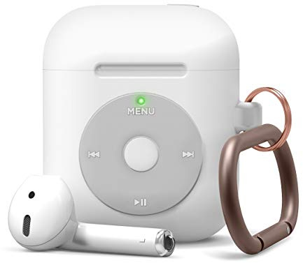 elago AW6 AirPods Hülle Kompatibel mit Apple AirPods 2 & 1 – Klassischer Music-Player Design, Extra Schutz, Unterstützt Kabelloses Laden [US Patent Gemeldet] (Mit Karabiner, Weiß)