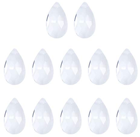 12Pcs Clear Crystal Chandelier Pendants Glass Beads Prisms Drops 28Mm for Diy Crafts, Wedding Decorations, Curtains, and Ceiling Lights
