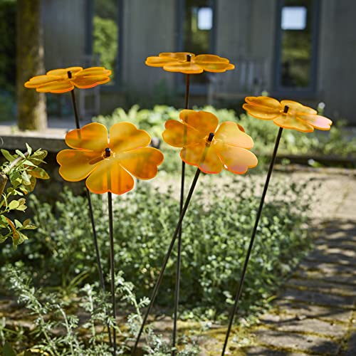 SunCatcher Garden Decor 5 Leuchtende Sonnenfänger Garten Stecker 75cm große Blumen Dekoration für Balkon und Terrasse als Gärtner Geschenk, Farbe:orange