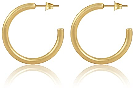 Creolen Gold Groß 28mm für Damen I Goldene 18 Karat Kreolen aus Edelstahl - Wasserfest - Runde Hoop Ohrringe in 20mm oder 28mm