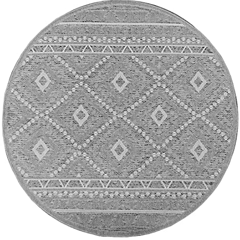 the carpet Calgary - robuster Teppich, Flachgewebe, modernes Design, ideal für Wohnzimmer, Esszimmer und Außenbereich, In- und Outdoor, Vintage-Optik, Boho-Style, Grau-Raute, 120 cm Rund