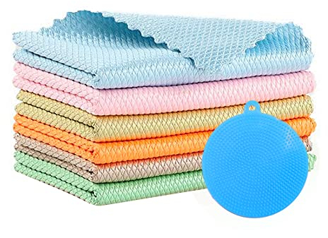 Paños de Microfibra para Platos,Microfibra Trapos de Limpieza,Paño de limpieza,Toallas de cocina,Paños de Cocina,Paño de limpieza,Paños de escamas de pescado (6 piezas)