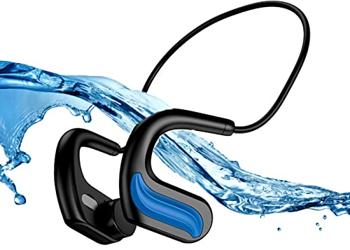 ESSONIO Wasserdichte Kopfhörer Schwimmen Knochenleitung Bluetooth 5.0 Offenes Design Unterwasser Kabelloser 32G RAM mit Mikrofon für Sport Hören Radfahren Laufen Gym (Blau)