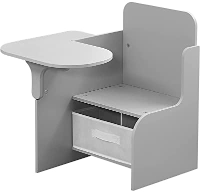 Menaka Kids Desk and Chairs Set Wooden with Storage Bin for Activities Playing Reading Painting, Children Table Stool Furniture Homeschooling Kindergarten for Boy Girls Arts & Crafts (Grey)