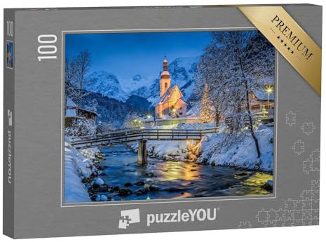 puzzleYOU: Puzzle 100 Teile „Weihnachtliche Wallfahrtskirche Sankt Sebastian, Berchtesgadener Land, Deutschland“ – aus der Puzzle-Kollektion Österreich, Berchtesgaden