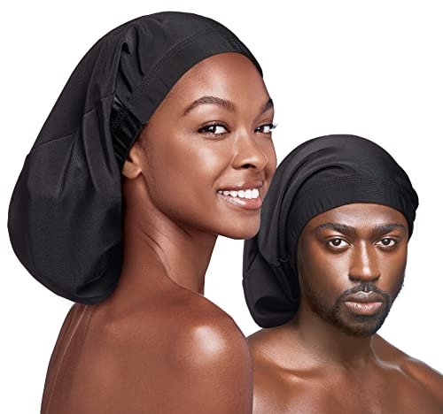Red by Kiss Unisex Silky Spandex Dreadlocks & Braids Shower & Sleep Cap, Black (X-Long)
