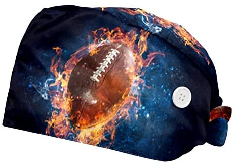 American Football Fire Cool Pattern 2 Pack Adjustable Working Cap with Buttons Elastic Bouffant Mützen Kopftuch mit Schweißband für Damen Herren