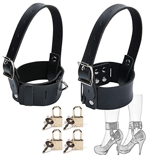 DZsextys Bondage Fußfesseln SM High Heel Fesseln Anti-Shedding-Riemen mit hohem Absatz Leder Fuß Fesseln Knöchelriemchen mit 4 Schloss und 8 Schlüssel Fetisch Erotik Sexspielzeug für Paare Extrem