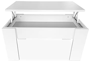 mattfy - Mesa de Centro para el Café/Té, Elevable, Mesita de Salón o Comedor, Color Blanco, Medidas: 90 cm (Ancho) x 50 cm (Fondo) x 46/57 cm (Alto)