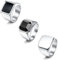 JeweBella 3 Stück Siegelring Edelstahl Ringe Herren Männer Silber Breitband Biker Vintage Ringe Schwarz Siegelring Einfacher Quadratischer Achat Solide Poliert Hip Hop Rock Band Ringe Set Größe 54-70