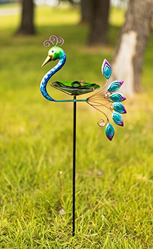 Garden Mile Garten Vogelfutterstation Bad mit Pfahl Glas Futterstation Outdoor Pfau Deko Wildvogeltränke Freistehend Vogelfutterstation Wetterbeständig Vogeltränke Geschenk für Gärtner