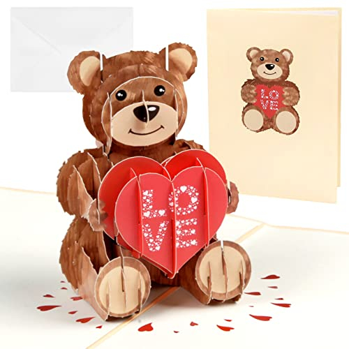 TAROME Pop Up Karte Teddybär Liebeskarte 3D Glückwunschkarte Bär mit „LOVE“ Herz Grußkarte Teddy Klappkarte Geschenkkarte für Geburtstag Hochzeitstag Valentinstag Jahrestag