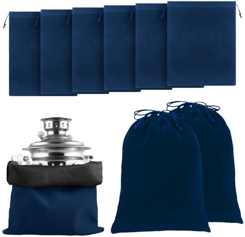 Ferraycle 6 Pcs Silver Storage Bags Anti Tarnish Storage Bag Fabric Cloth Bags for Jewelry Silverware Protection Flatware (Navy Blue,18 x 18 Inch)