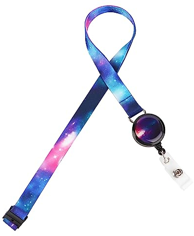 LGEGE Breakaway-Schlüsselband mit einziehbarer Ausweisrolle, Sicherheitsverschluss, Ausweis-Zugangskarte, Anwesenheitskarte, Schlüsselhalter, künstlerisches Design (Sternenhimmel)
