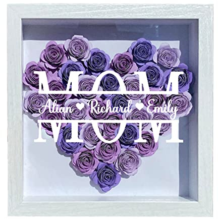 Personalisierte Schattenbox für Mütter mit 1–8 Kindernamen, Herz, Rosenrahmen, Rose, Blume, Geschenk-Box, Muttertagsdekoration für Mutter, Farbe Rose Shadow Box – 2 Stück