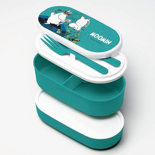 Puckator - Porta Pranzo Bento Box impilabile per adulti e bambini, con scomparti, forchetta e cucchiaio - Moomin