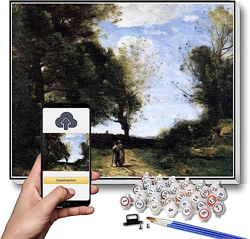 Camille Corot Kit de peinture par numéros pour adultes et enfants Paysage avec trois figurines Peinture par numéro sur toile pour débutants