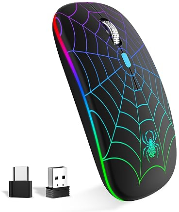 SZO Mouse Wireless Ricaricabile con Convertitore USB e Tipo-C,RGB a 7 Colori,Portatile e Precisione Regolabile (800/1200/1600),Nero