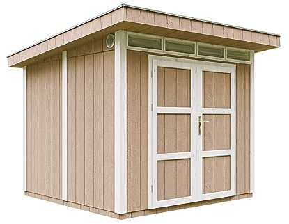 Gartenhaus Premium Qualität 5,9m² - L279xW293cm- All-Inclusive-Set mit Boden, Bitumen-Dachziegeln, Farbset- Hochwertiger Geräteschuppen aus Holzwerkstoffplatten LP Smartside - M903A Terra Brown
