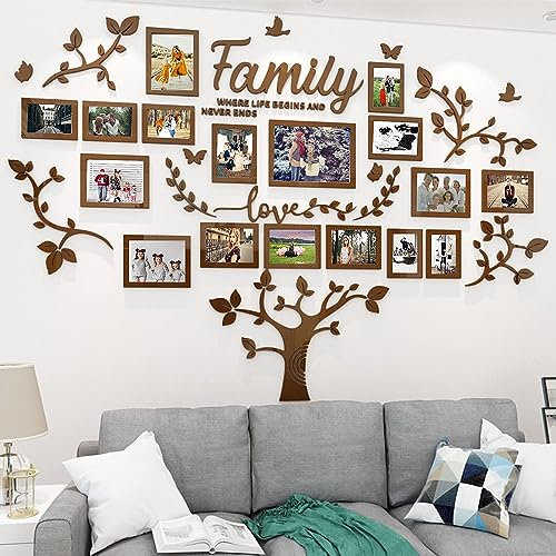 Adesivo da parete con albero genealogico, 3D, fai da te, per soggiorno, albero della vita, decorazione da parete per soggiorno, decorazione da parete per camera da letto (207 x 146 cm, marrone)