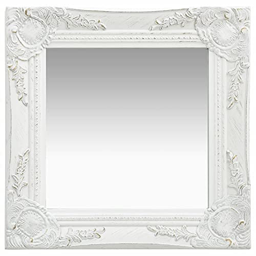 JUNZAI Wandspiegel im Barock-Stil 40x40 cm Weiß, Wall Mirror, Spiegel Schlafzimmer, Garderobenspiegel, Spiegel Schmal - 320304