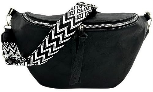 ayados XXL Damen Crossbody Bag Bauchtasche Handtasche Schultergurt Cross body bag Tasche Schultertasche Umhängetasche 22271 (Schwarz)