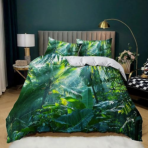 XCQHZYQ Bettwäsche 180x200 cm Grüne Tropische Pflanzen 3 Teilig Bettbezug Bettwäsche-Sets Knitterfrei Weich Mikrofaser mit 2 mal Kissenbezüge 80x80 cm, mit Reißverschluss
