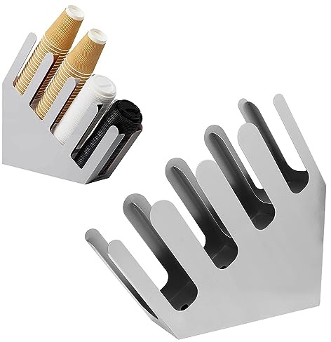 Paper Cup Dispenser, Stainless Steel Coffee Cup Holder Organizer, 4 Compartment Cup Dispenser Cup Holder for Restaurant, Bar, Milk Tea Shop, Coffee