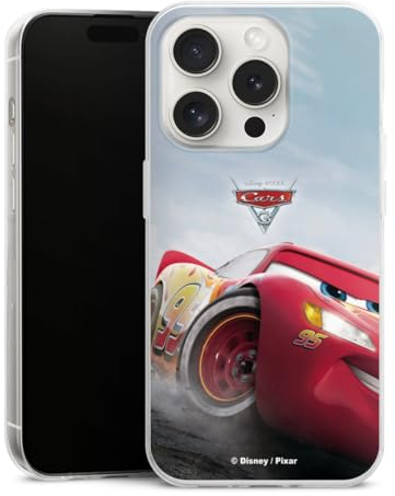 Slim Case extra dünn kompatibel mit Apple iPhone 15 Pro Silikon Handyhülle transparent Hülle Lightning McQueen 95 Offizielles Lizenzprodukt Cars