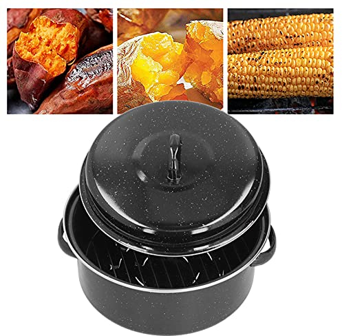 Topyond Asador Ovalado Esmalte Asador Ovalado Calentamiento Bandeja para Asar Pavo Bandeja para Asar con Rejilla Bandeja para Asar para Barbacoa Y Camote Negro para La Familia