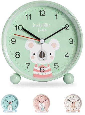 Idota Wecker Kinder Ohne Ticken, Lautloser Wecker mit Nachtlichtlampe Kinder Analoge Wecker Kinderwecker Kindertagesgeschenk für Mädchen Jungen - Grün Koala