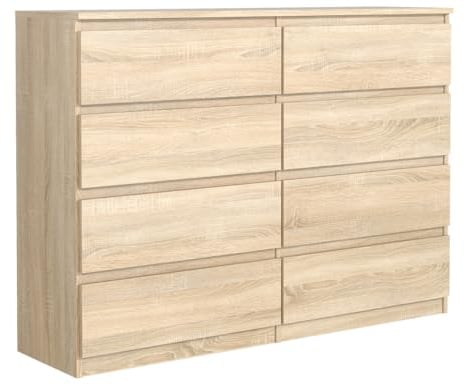 MebLocker Kommode mit 8 Schubladen 120 cm Ideal für Wohnzimmer, Schlafzimmer, Kinderzimmer, Jugendzimmer und Büro Moderne Elegante Lösung für stilvolle Aufbewahrung (Sonoma-Eiche)