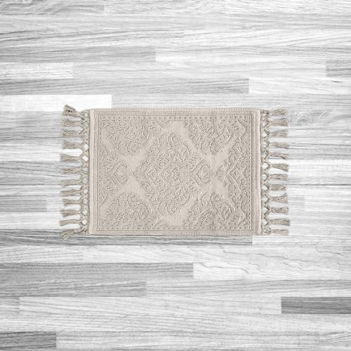 Jean Pierre - Ricardo Bath Mat, Woven Fringe Bathroom Rugs, 100% Cotton, Premium Bathroom Decor - Measures 17 x 31 - Light Gray