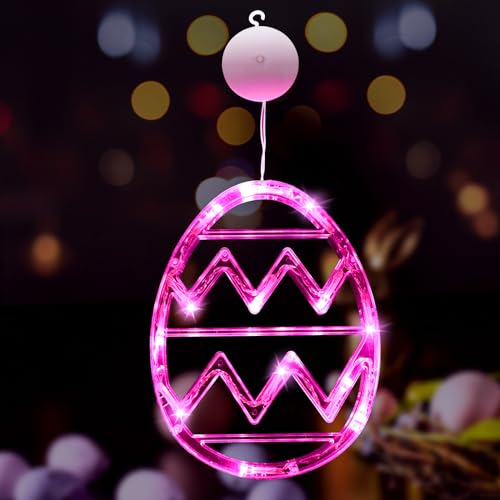 Osterdeko LED Fenster Licht Ostern Deko, Lichterkette Ostereier zum Aufhängen, Ostereier Hängende Lichterkette, mit Saugnapf Fenster Deko,Ostern Deko Batteriebetriebene Saugnapf Licht (Rosa)