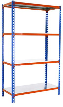PROREGAL Schwerlastregal MID Metal Shark | HxBxT 150x110x30cm | Fachlast 200kg | Blau-Orange | Regal Standregal Werkstattregal Lagerregal Kellerregal