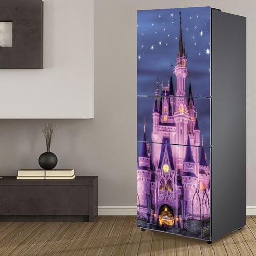 Fridge Wraps Kitchen Fridge Stickers Cover Full Doors, Fridge Sticker Full Covering Door Fridge Covers Skins Wall Stickers for Kitchen Decal, Pink Castle