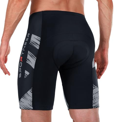 Sportneer Radlerhose Herren Gepolstert Kurz mit Sitzpolster 4D Fahrradhose Herren Schnelltrockende& Elastische Radhose Herren– Verbesserte Elastizität und Luftdurchlässigkeit Radlerhose Herren