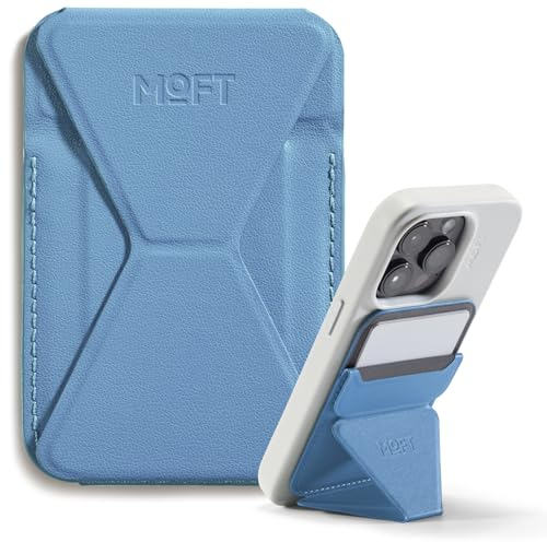 MOFT Magnetische Wallet Ständer für iPhone 16/15/14/13/12 Serie Kompatibel mit MagSafe, MOVAS Vegan Leder Magnetischer Handyständer mit 3 Betrachtungswinkeln, 2 Kartenhalter (Windy Blue)
