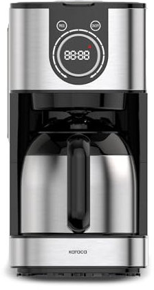 KARACA Série 2303 Cafetière Filtre Inox, Machine à Café Filtre en Acier Inoxydable, Cafetiere à Goutte de 1,2L avec Minuterie Programmable, Fonction Maintien au Chaud, Contrôle de L'arôme, Noire