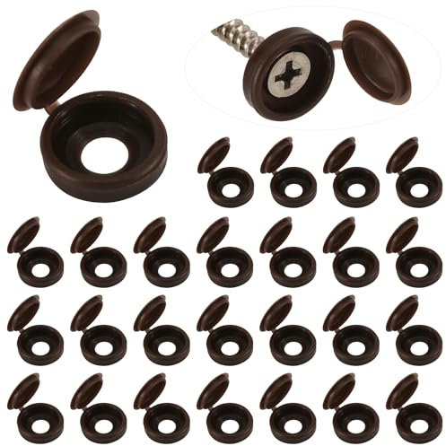 100pcs Plastic Hinged Screw Cover Caps, Folding Snap Covers for Screw Heads Protection (Dark Brown)