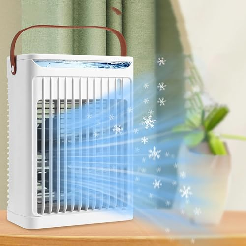 Aire acondicionado portátil Mini ventilador de refrigeración portátil Enfriador de aire con pulverizador grande Pantalla de gran volumen de aire Ventilador frío de escritorio Ventilador eléctrico port