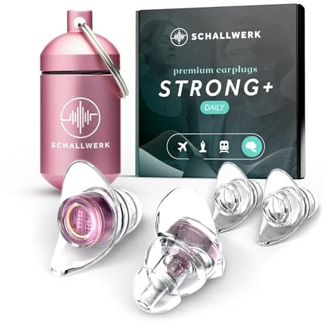 Schallwerk ® Strong+ Daily - unauffällige Gehörschutz Ohrstöpsel – dämpfen Lärm & erhalten Tonqualität – Ohrenstöpsel transparent - Earplugs geeignet für Musik, Festival, Arbeit & Lernen