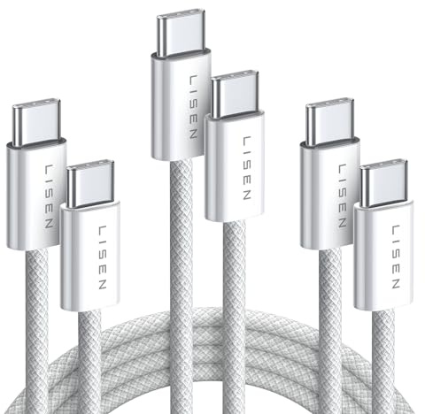 LISEN USB C auf USB C Kabel Kurz 1m, 3 Stück PD 60W Ladekabel USB C auf USB C Schnellladekabel und Datenkabel Nylon Typ c Ladekabel für iPhone 16/16 Pro/16 Pro Max Samsung Galaxy Huawei -USB 2.0