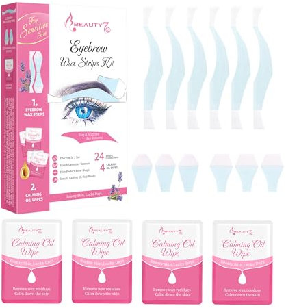 Beauty7 Augenbrauen wax streifen Augenbrauen Wachsstreifen für sensible Haut Frau Haarentfernung im Gesicht 24stk vorgeschnitten augenbrauen wachs & 4stk Öle Tücher