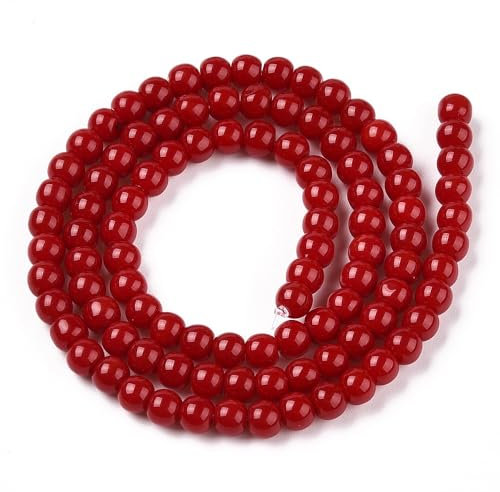Handicraft Emporium | Opaque Solid Color Glass Beads Strands | Round | 4mm | Fire Brick